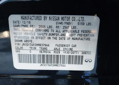 2017 Infiniti Q50 3.0T Signature Edition z USA, uszkodzony, nr VIN JN1EV7AR3HM837944